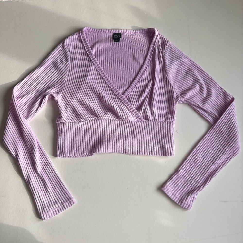 Wild Fable Long sleeve Lilac Ribbed V-Neck Wrap Top